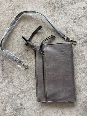 Gray Crossbody Wallet Purse with Front Zip Pocket